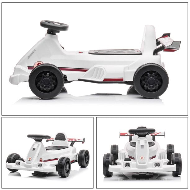 White 6V Powered Ride On Go Kart with Bubble Function, LED Light and Horn, Sesslife Electric Kids Ride on Toys for Boys Girls, Ages 2 and Older Birthday Gift