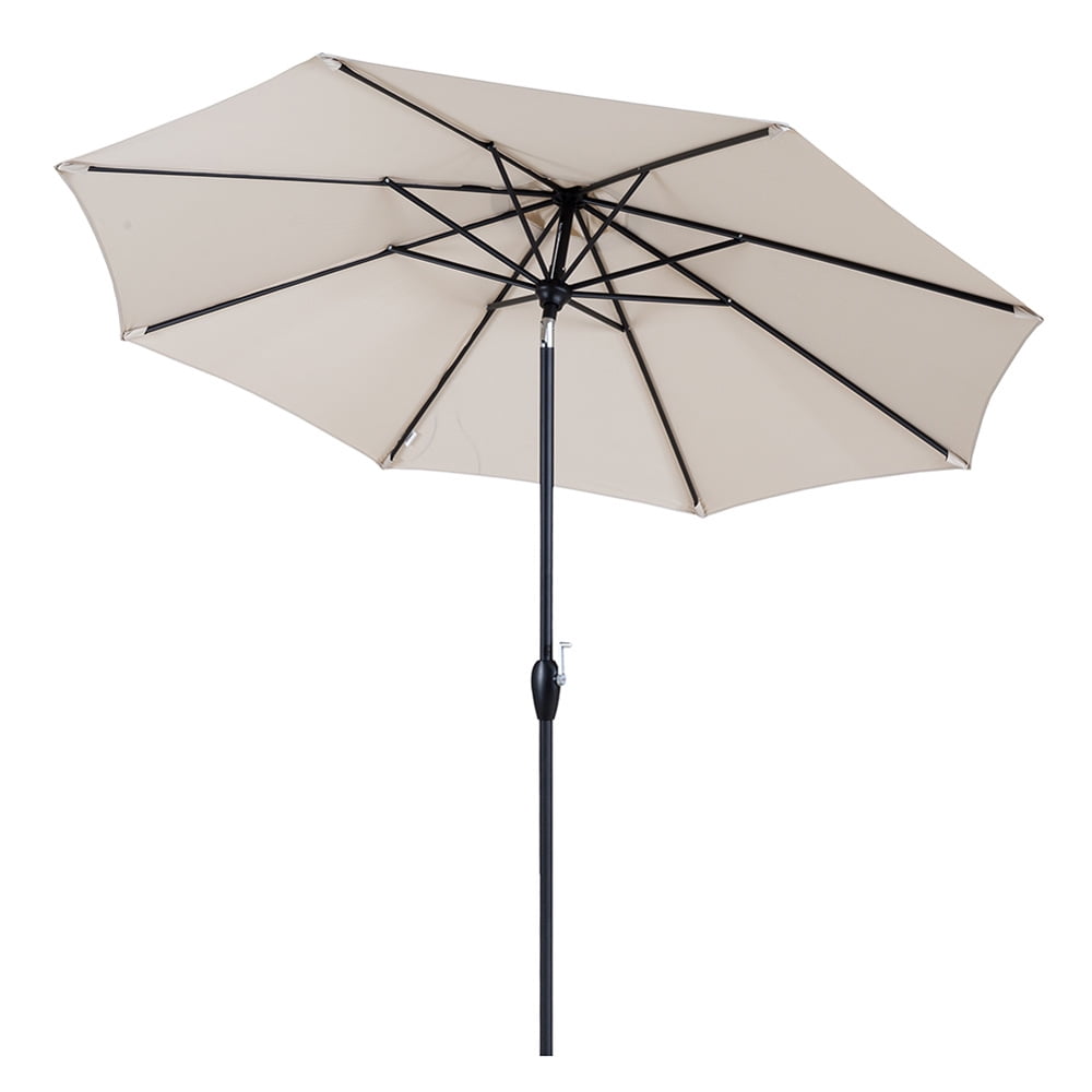 9 FT Market Patio Umbrellas, Sesslife Outdoor Umbrella with Tilt Adjustable and Crank, Single Vent, 8 Ribs Round Umbrella for Patio Garden Desk, Beige