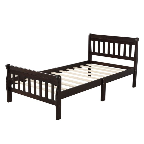 SESSLIFE Twin Bed Frame No Box Spring Needed, Wood Bed Frame with Headboard and Footboard, Pine Wood Construction, Twin Size Platform Bed Frame for Boys Girls, Easy to Assemble, Espresso, X3309