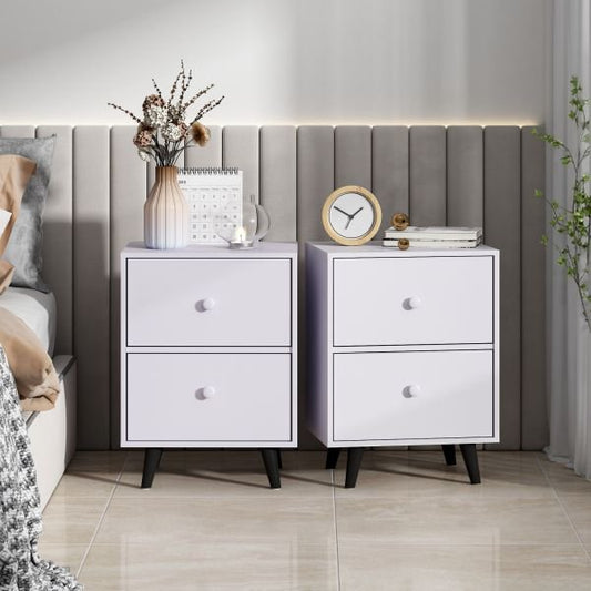 SESSLIFE Modern Bedside Table Set of 2, Wooden End Table with 2 Drawers for Bedroom Living Room, White, X336