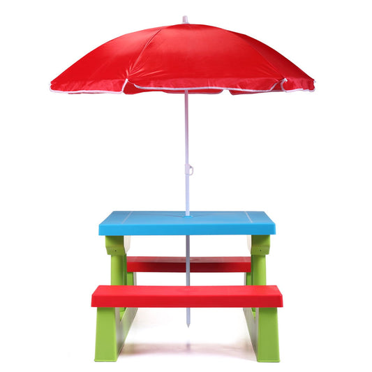 SESSLIFE Picnic Table and Chair Set for Kids 2-4 Years Olds, Kids Picnic Table with Umbrella, Outdoor Indoor Play Table Bench with 4 Seats for Garden Patio Yard, Multiple Color, X2994