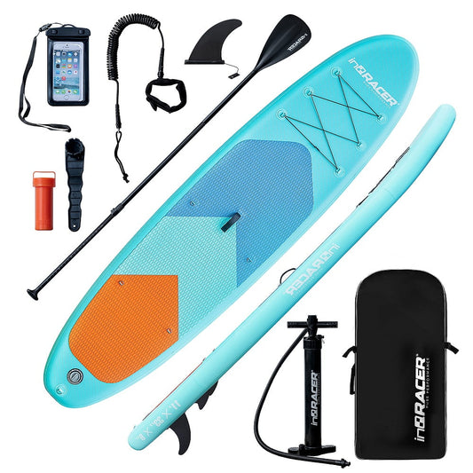 Sesslife Stand Up Paddle Board w/Adjustable Paddle, Hand pump, Removable Fin, Safety leash, Waterproof Mobile Bag, Repair Kit, Sup Backpack, Green Inflatable Paddleboard for Adult Teen Kid