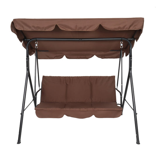 Sesslife Outdoor Swing Chair with Cushioned Seat, Iron Porch Swing with Adjustable Canopy for Patio Backyard Balcony Poolside, Porch Swing Chair with 551LBS Load-Bearing, 68.5"(L) x 42.52"(W), Brown