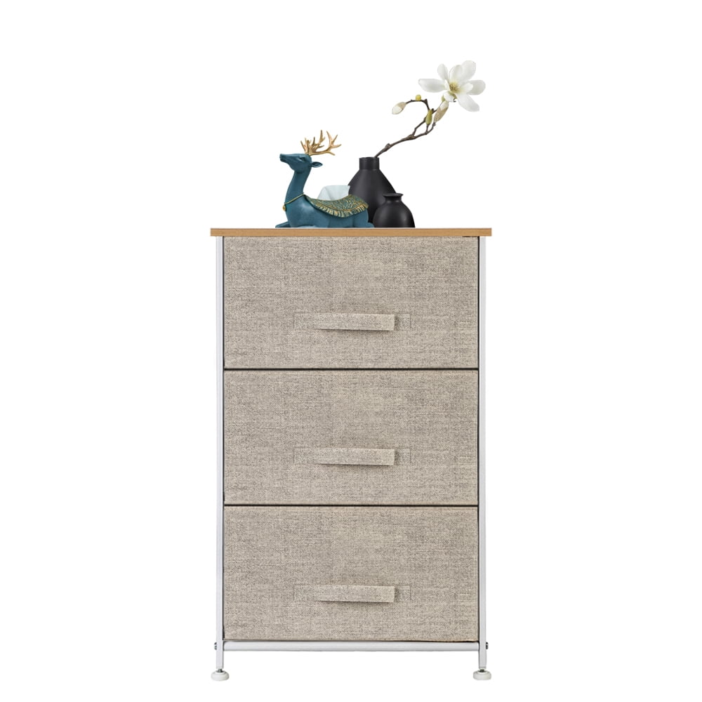 Dresser with 3 Fabric Drawers, SESSLIFE Storage Dresser for Bedroom Living Room Hallway, Steel Frame Night Stands with Wooden Tabletop, 3-Tier Light Gray Nightstand Bedside Table End Table, X1294