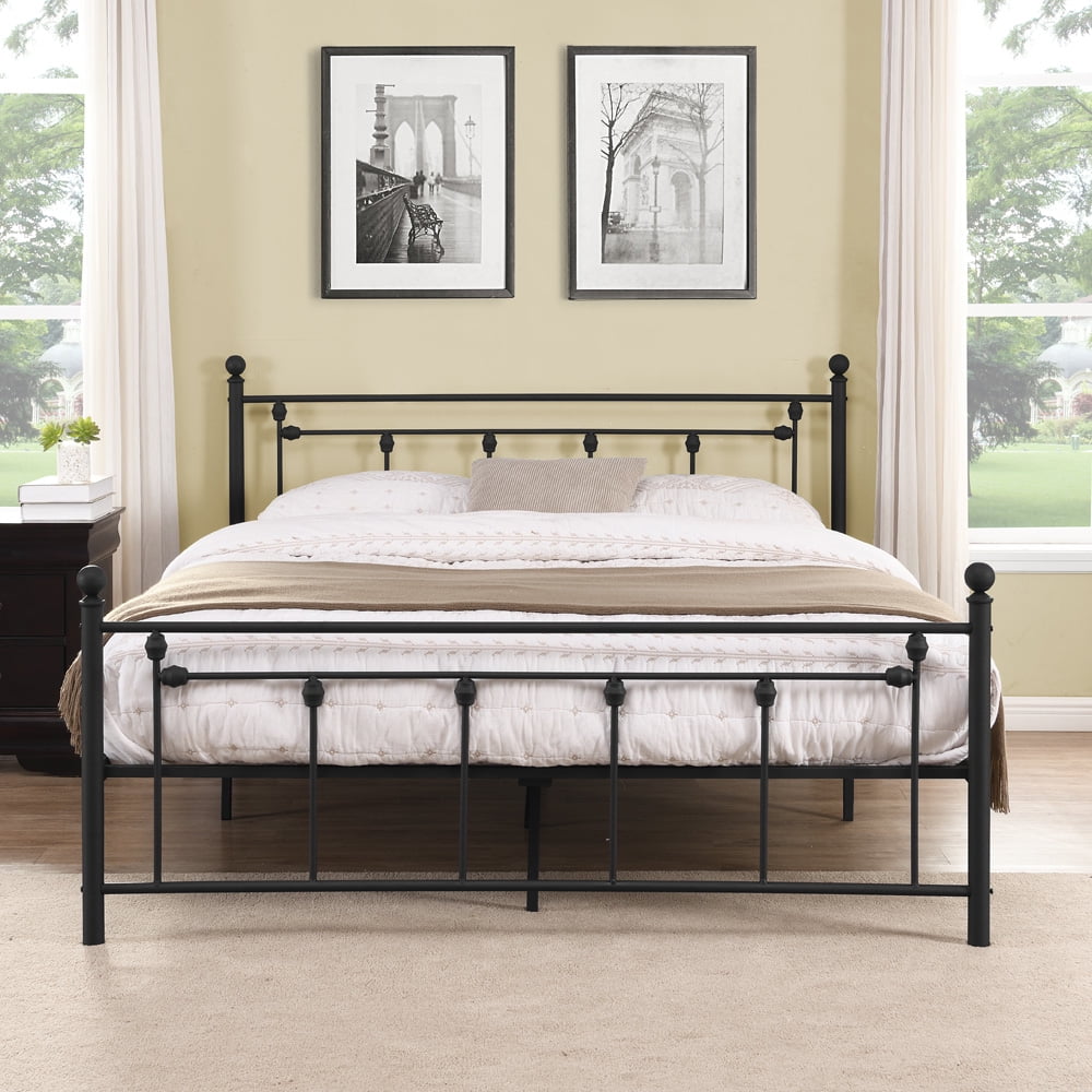 Sesslife Queen Bed Frame with Headboard, Metal Platform Bed Frame No Box Spring Needed, Queen Beds for Kids Teens Adult, 600 LBS Capacity, Black Modern Bed Frame for Bedroom