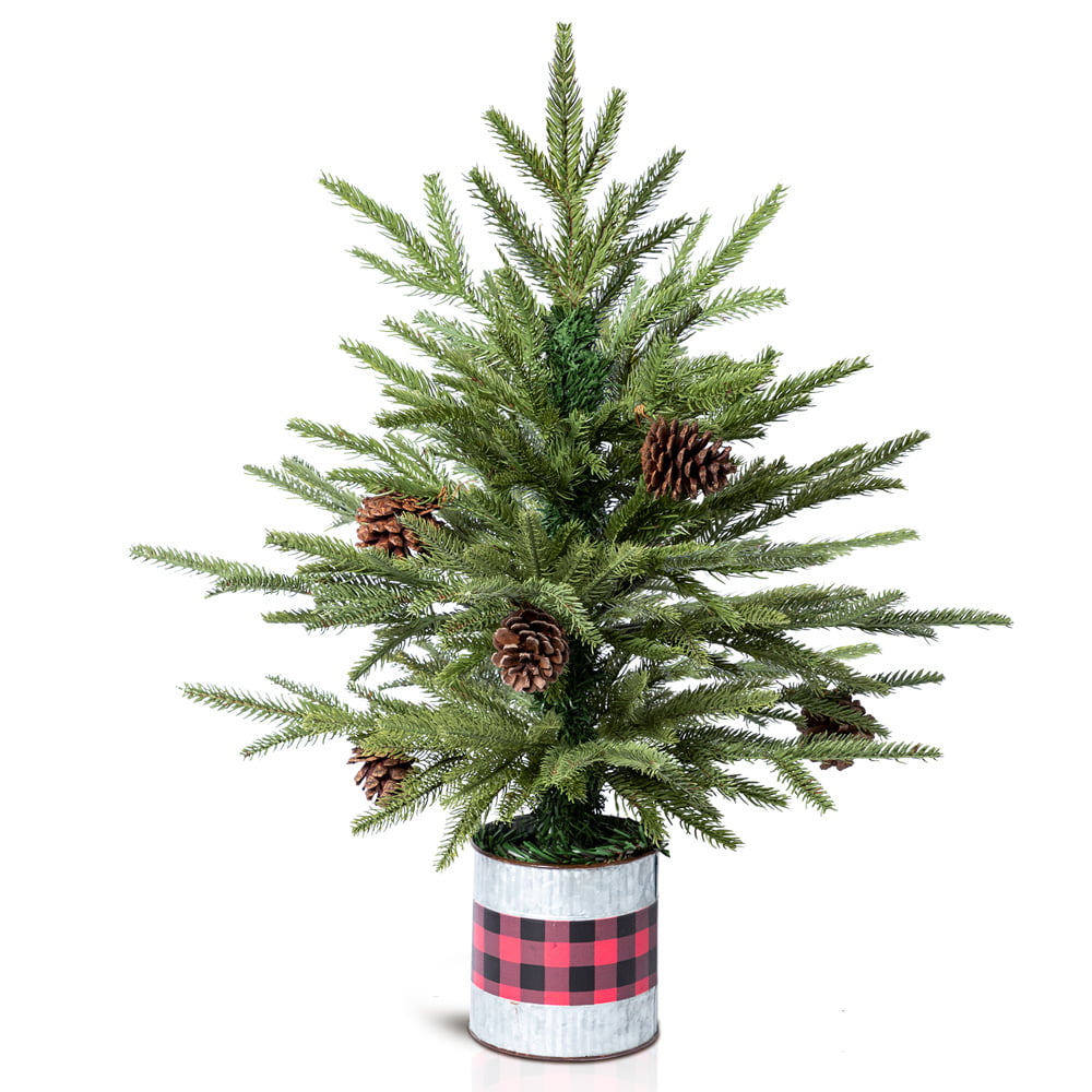 Christmas Tree with Pot,SESSLIFE 2ft Tabletop Mini Christmas Trees Indoor, Potted Christmas Tree w/70 Branch Tips and Pine Cones for Holidy Christmas Decorations, Green Desktop Christmas Tree, X1255