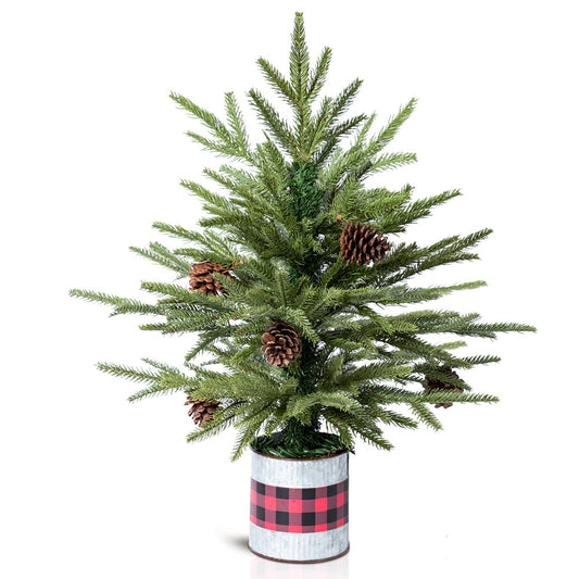 2ft Christmas Tree with Pot, SESSLIFE Mini Tabletop Tree Christmas with 70 Branch Tips, Pine Cones for Party Holiday New Year Christmas Decorations Indoor, Desktop Potted Christmas Tree, Green, X1263