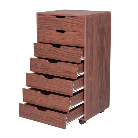 Sesslife Wood Dresser for Bedroom, 7 Drawer Dresser with 360¡ã Removable Casters for Living Room Office, Brown Chest of Drawers, Modern Storage Cabinet 19.29"L x 15.75"W x 35.43"H