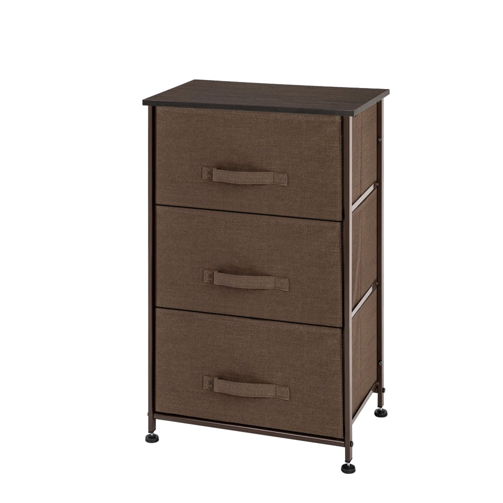 Dresser for Bedroom Storage, SESSLIFE Dresser with 3 Fabric Drawers, Steel Frame & Wood Tabletop, Modern Bedside Table for Hallway Entryway Closets, Storage Tower Nightstand Organizer, Brown, X1298