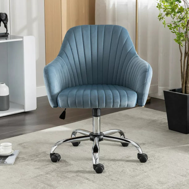 Sesslife Velvet Office Desk Chair, Height Adjustable Task Chairs, Modern Office Chair Makeup Chair, 360° Swivel Computer Chair, Mid Back Chair, Living Room Chairs, Gray