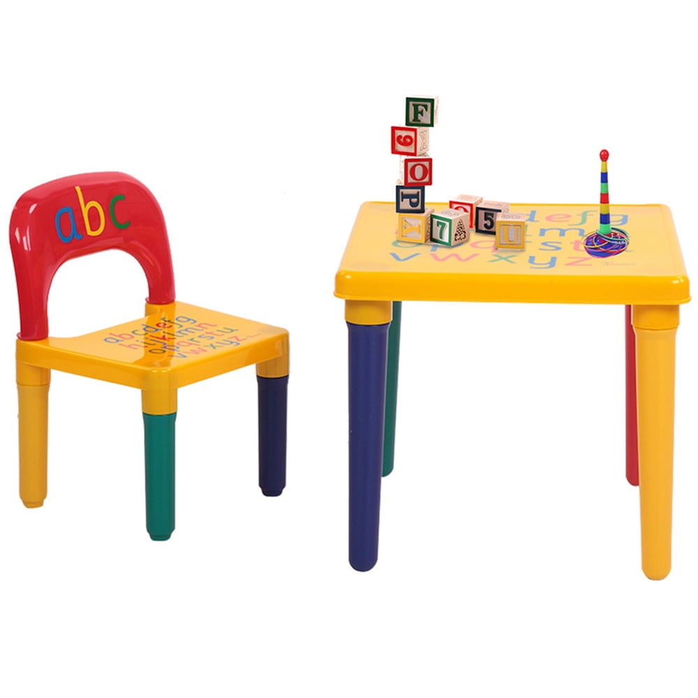 Kids Table and Chair Set, SESSLIFE 2 Piece Activity Table Set with Chair, Toddler and Kid Furniture Set for Bedroom Playroom, Lightweight Plastic Play Table Set for Eating Studying, Multicolor, X2111