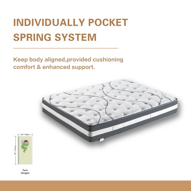 Twin Size Mattress, SESSLIFE 12" Hybrid Pocket Mattress, Breathable Medium-Firm Feel Foam Spring Mattress with Edge Support & Low Motion Transfer Design, White Mattress in a Box, Twin, X2801