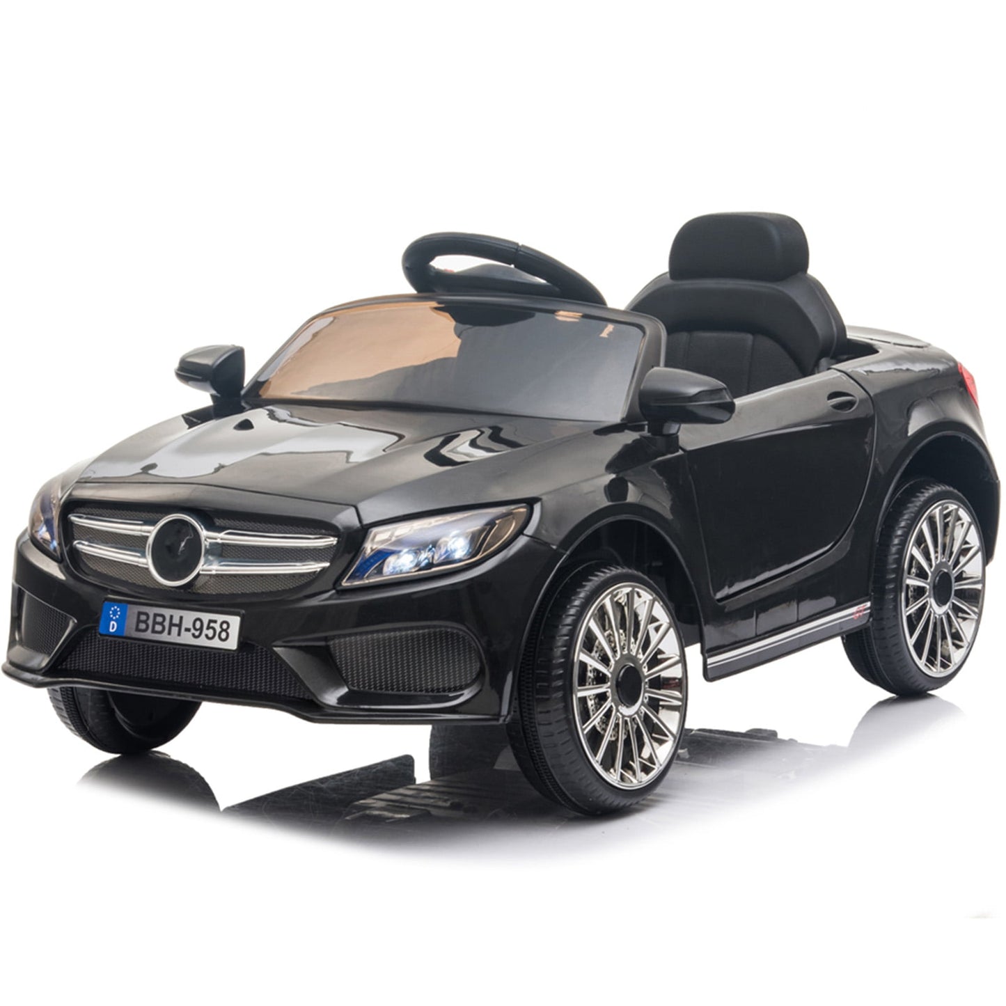 Electric Kids Car for Boy, Sesslife 12V Ride on Car with Remote Control, Battery-Powered Ride on Toy with LED Lights, Music Player, Safety Belt, Slow Start Device, Black