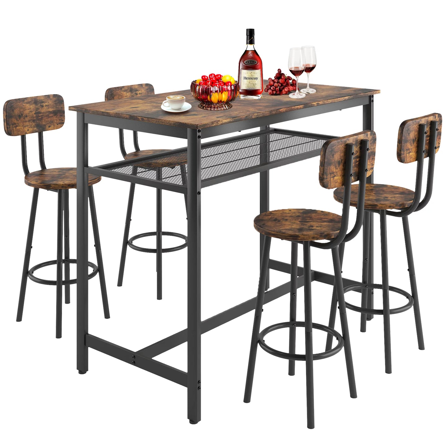 Sesslife 3-Piece Modern Dining Set for Home, Kitchen, Dining Room with Storage Backrest, Square Table with 2 Chairs, Steel Frame, Brown Color