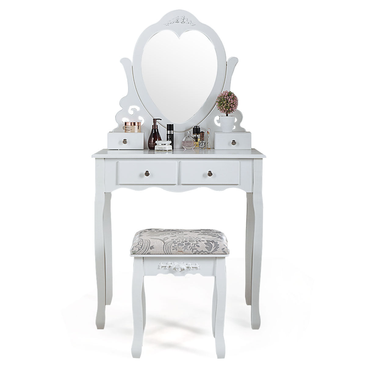 Kids Princess Vanity Table and Chair Set, Kids Vanity Set with Mirror, Makeup Dressing Table for Girls Age 4-9