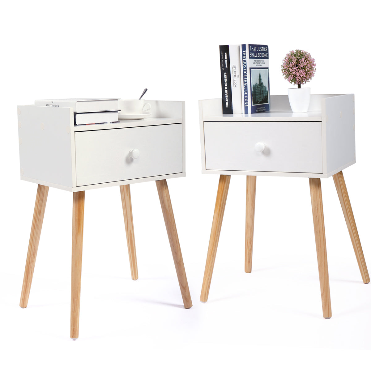 Sesslife Night Stand Set of 2, Solid Wood Legs Furniture Bedside Table, Modern End Side Table with 2 Drawers, Versatile Nightstand for Bedroom Sofa Entryway, Gray