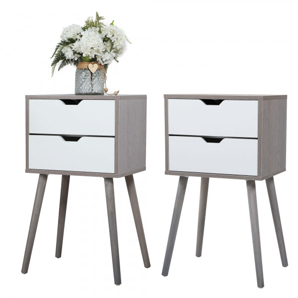 SESSLIFE End Side Table Set of 2 with a Drawer and a Shelf, Wood Bedside Table, Versatile Nightstand, Side Table for Home & Office, Gray