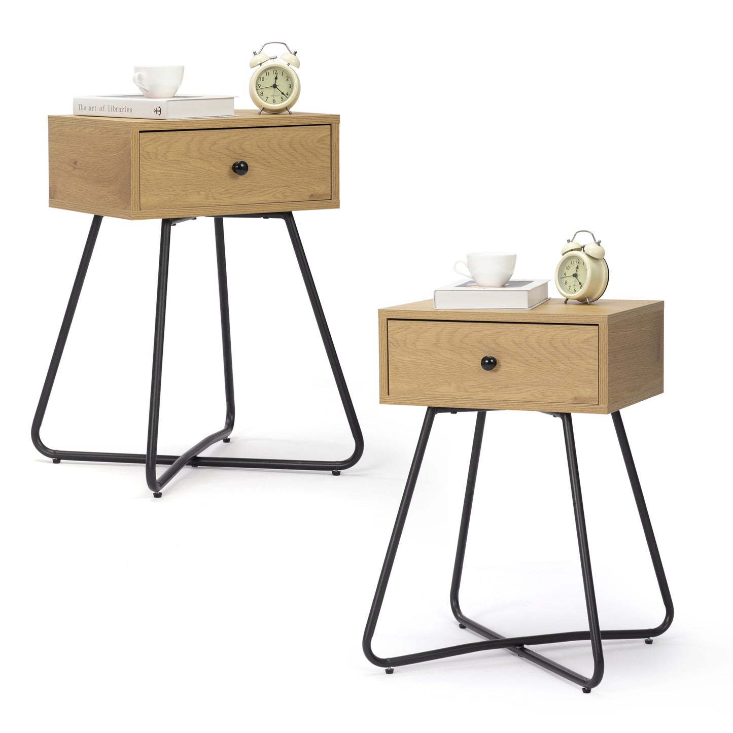 SESSLIFE End Side Table Set of 2 with a Drawer and a Shelf, Wood Bedside Table, Versatile Nightstand, Side Table for Home & Office, Gray