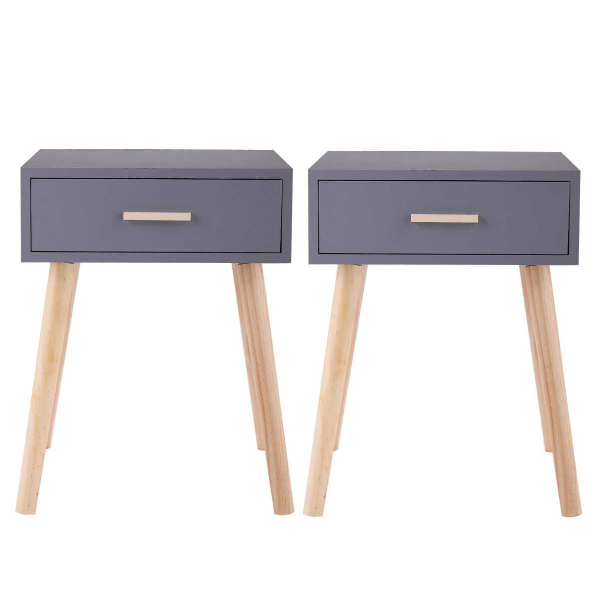 Sesslife Nightstand Set of 2 with a Drawer, Solid Wood Legs Furniture Bedside Table, Modern End Side Table, Versatile Nightstand, Corner Storage Cabinet for Bedroom Sofa Entryway, White+Natural