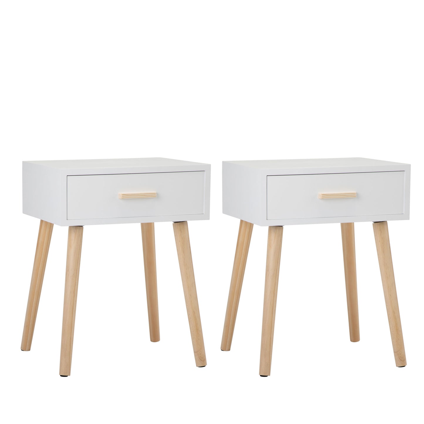 Sesslife Nightstand Set of 2 with a Drawer, Solid Wood Legs Furniture Bedside Table, Modern End Side Table, Versatile Nightstand, Corner Storage Cabinet for Bedroom Sofa Entryway, White+Natural