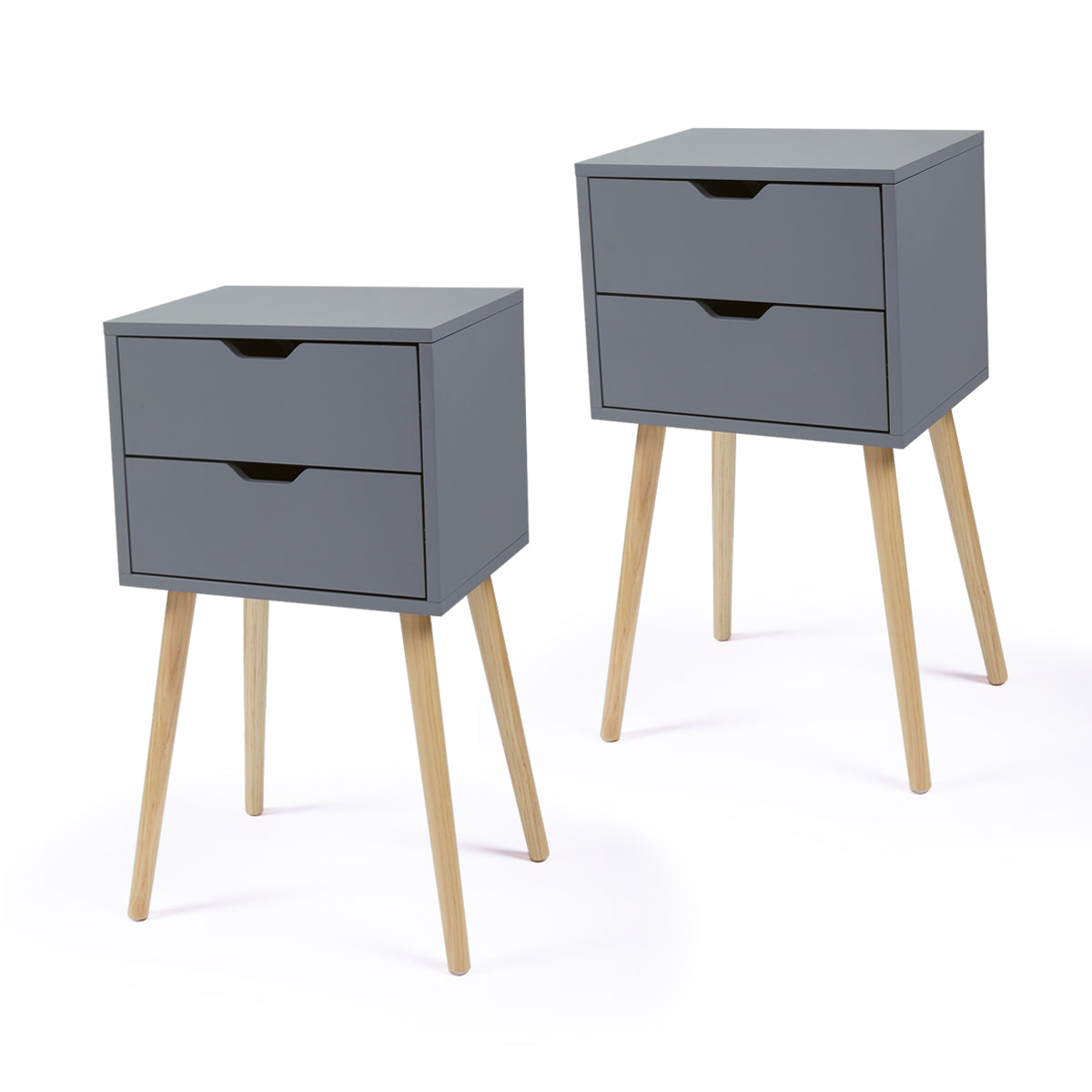 Sesslife Night Stand Set of 2, Solid Wood Legs Furniture Bedside Table, Modern End Side Table with 2 Drawers, Versatile Nightstand for Bedroom Sofa Entryway, Gray