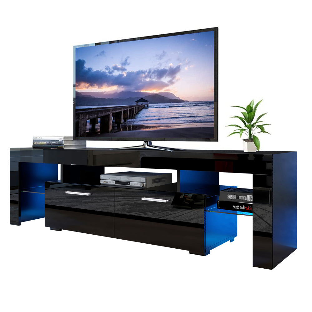 Sesslife Black TV Stand for 70 Inch TV, Modern TV Cabinet with 16 Color LED Light
