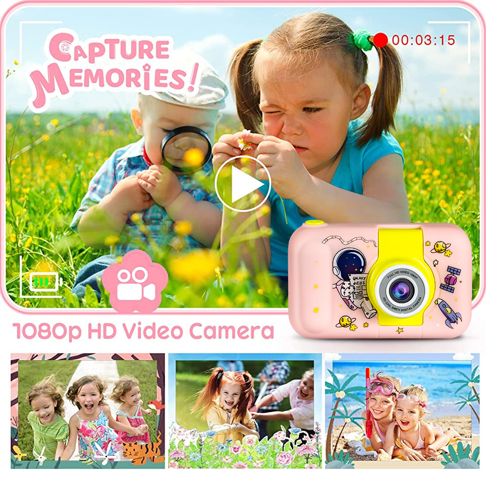 Sesslife Kids Flip Camera for 3-8 Years Old Girls/Boys, Camera Toy for Toddler, HD 1080P Video/Flip Len/with 32GB SD Card/Selfie Camera, Christmas Birthday Gifts Digital Camera for Kids, Pink