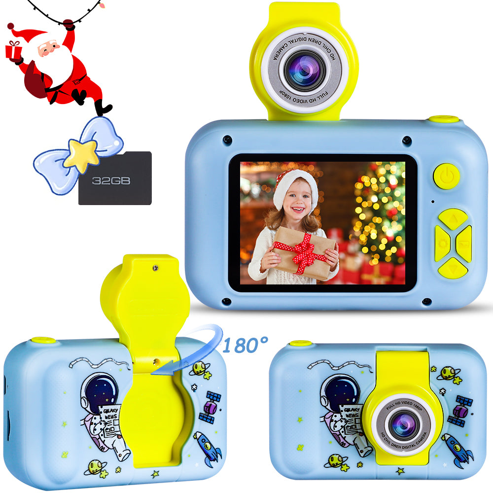 Sesslife Kids Flip Camera for 3-8 Years Old Girls/Boys, Camera Toy for Toddler, HD 1080P Video/Flip Len/with 32GB SD Card/Selfie Camera, Christmas Birthday Gifts Digital Camera for Kids, Pink