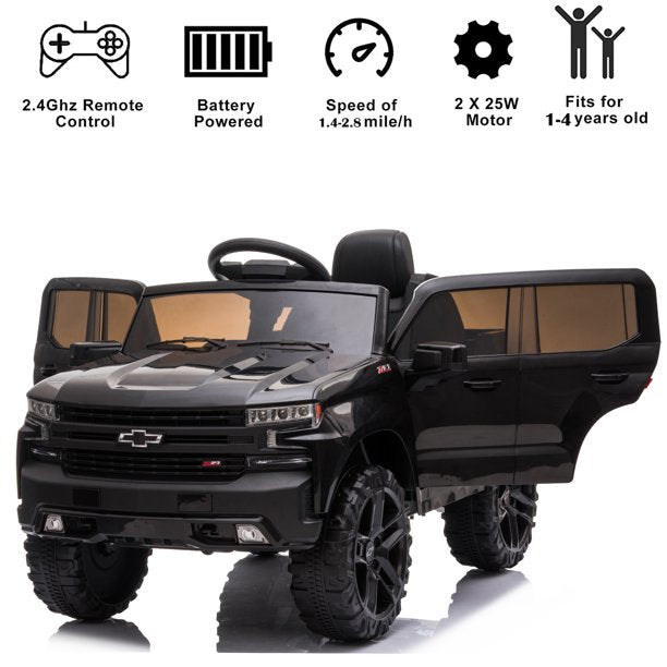 Chevrolet Silverado Kids Ride on Car, 12V Ride on Toy with Remote Control, Spring Suspension, Safety Belt, Electric Car with MP3 Player, LED Lights, X439