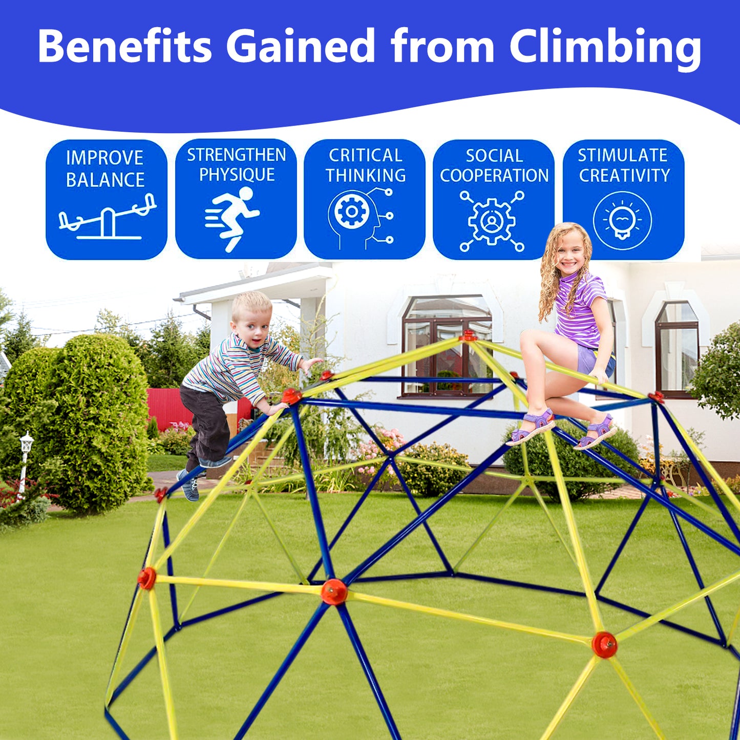 10ft Outdoor Dome Climber, Kids Jungle Gym Dome for 3-12 Years Old, Supports 900lbs