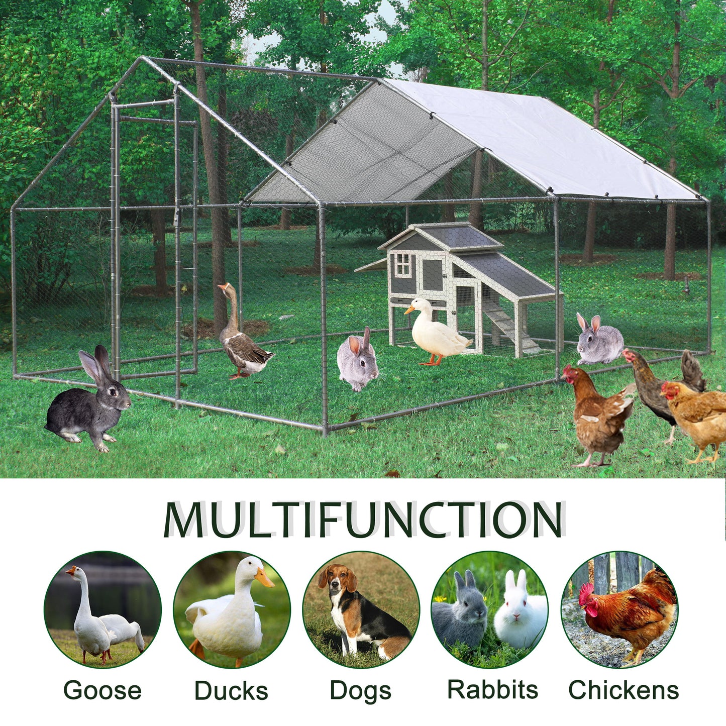 Outdoor Chicken Cages and Pens 10 X 13 ft, Large Metal Chicken Coop for 6-8 Chickens