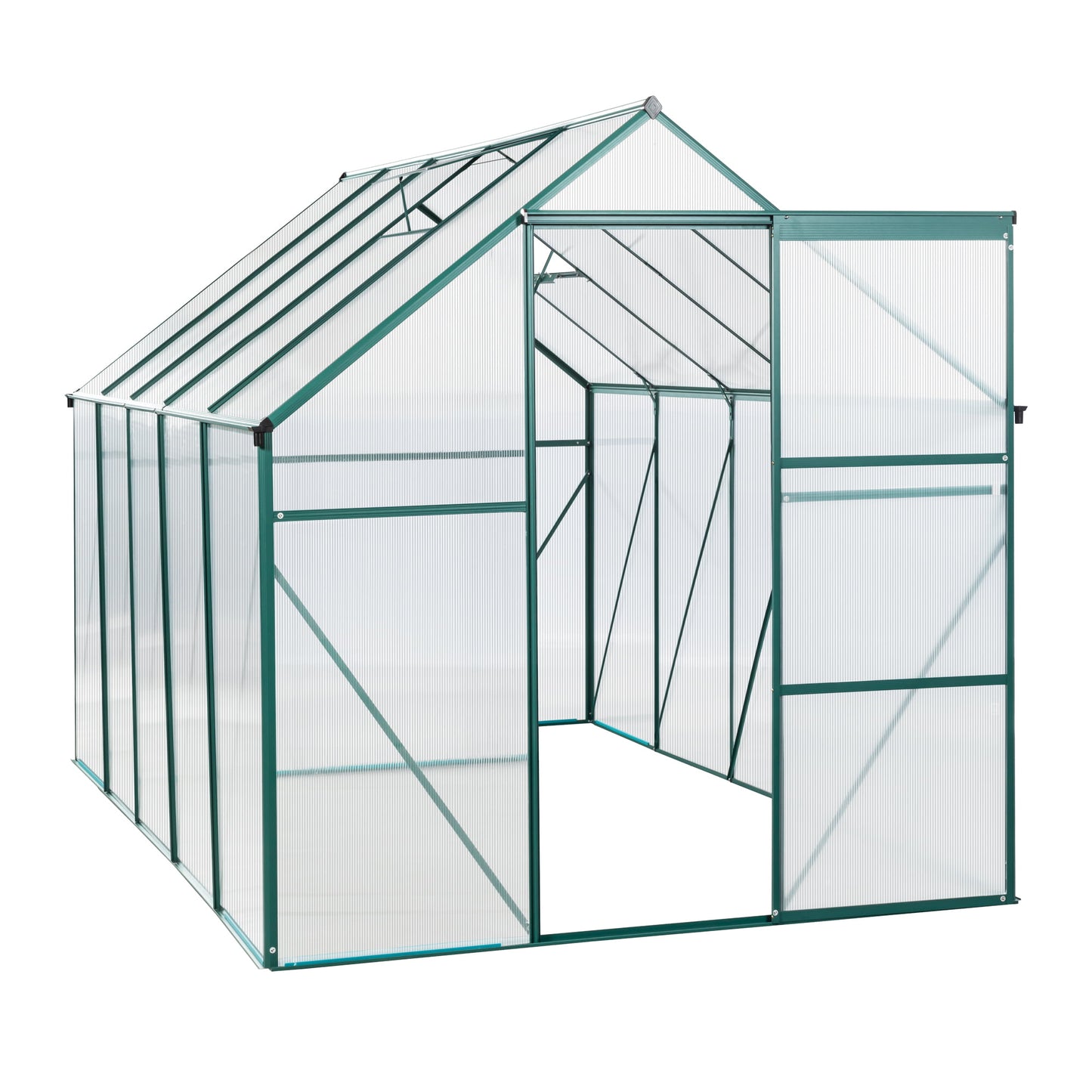 Outdoor Polycarbonate Greenhouse, Walk in Greenhouse with Sliding Door and Rain Gutter, 8' x 6' x 6.8', DT45