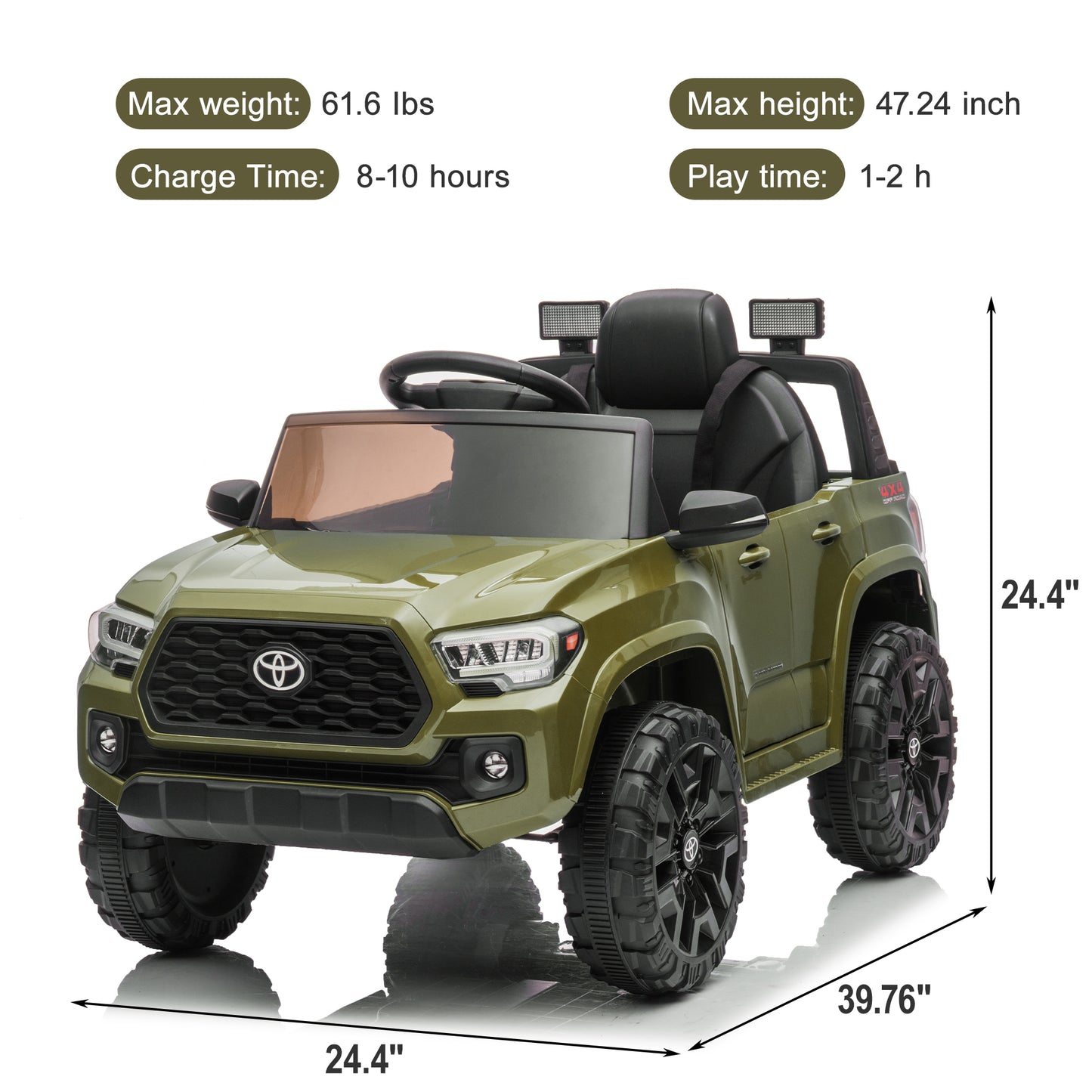 12V Kids Ride-on Truck, Toyota Tacoma Remote Control Electric Ride On Car for Boys Girls, Green, DT60