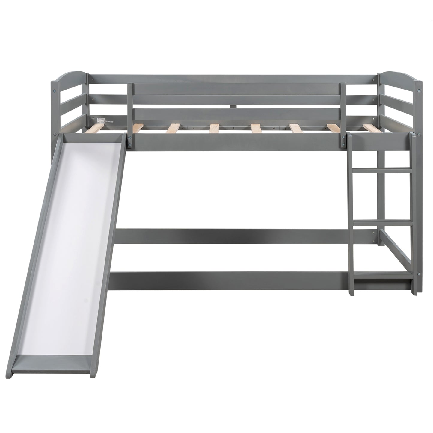 Floor Bunk Bed with Convertible Slide and Ladder, Wood Bunk Beds with Guardrail for Boys Girls Toddlers, Gray Twin Over Twin Bunk Bed, DT12